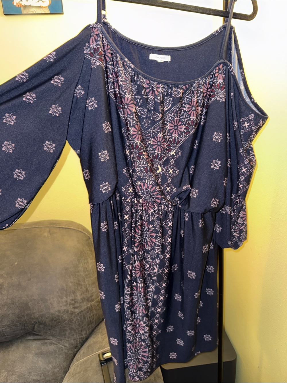 Maurices Navy Open Shoulder Floral Print Dress